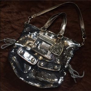Authentic Coach Poppy Silver Sequin Satchel